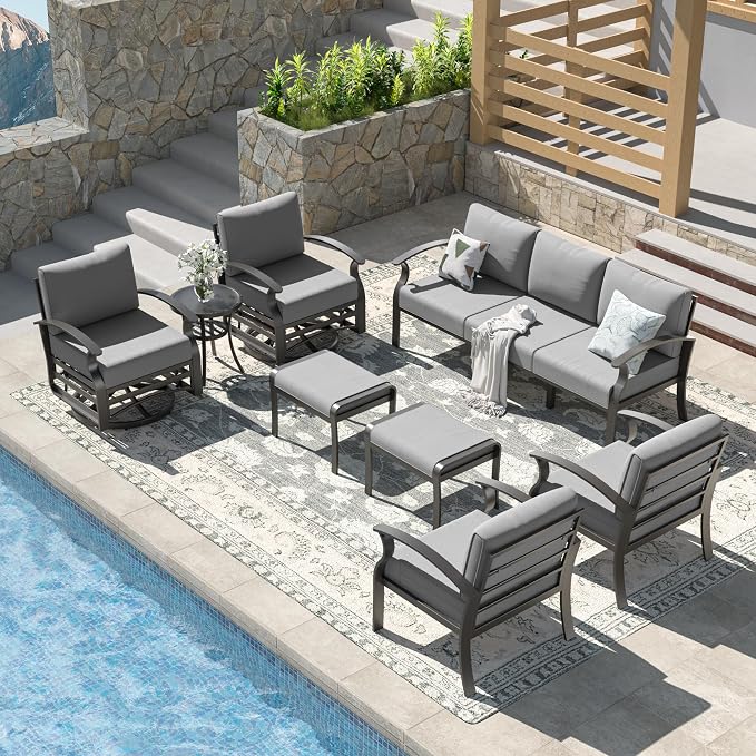 Kullavik Aluminum Set with 2 Swivel Chairs, 9-Seat Metal Outdoor Sectional by KULLAVIK