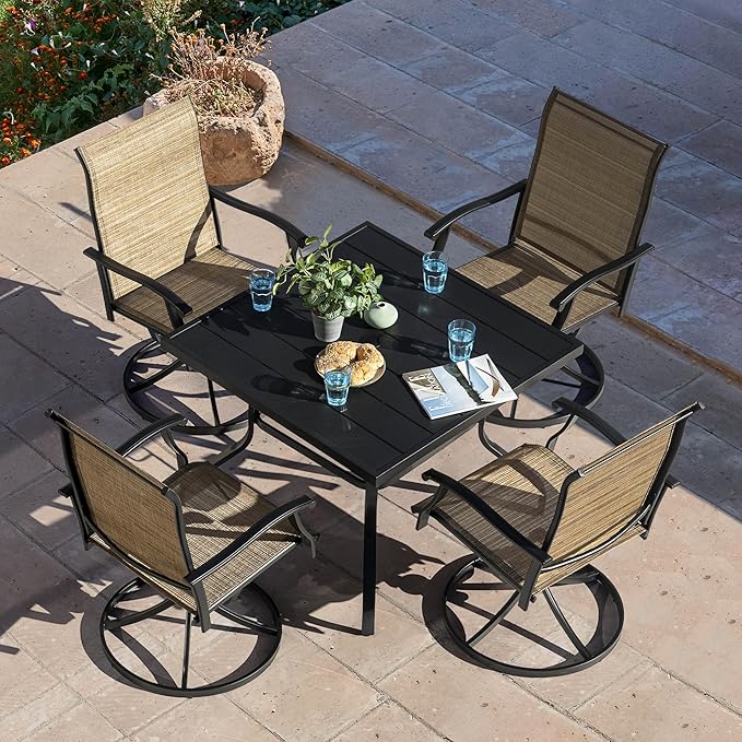 NUU GARDEN Outdoor Patio Dining Set, 4 Swivel Textilene Dining Chairs and 37" - Image 3