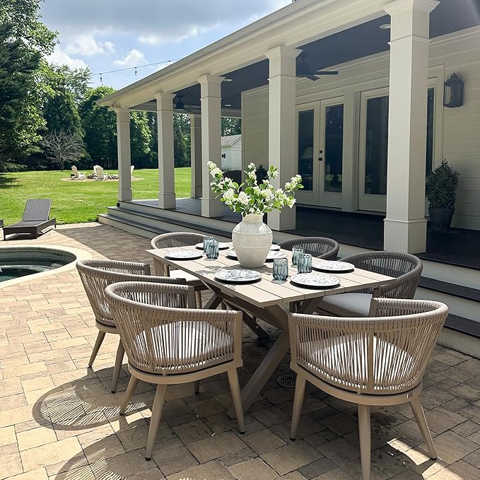 PURPLE LEAF Patio Dining Set for 6 All-Weather Wicker 7 Piece Aluminium Outdoor - Image 2