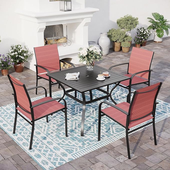 5 Piece Patio Dining Set for 4, 37”x37” Square Table by SUNSHINEVALLEY