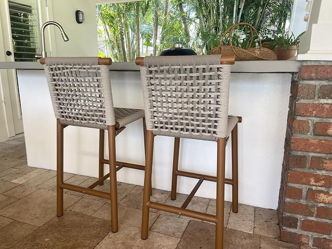 PURPLE LEAF Outdoor Bar Stools Set of 4 Aluminum Counter Height Wicker Stool - Image 3