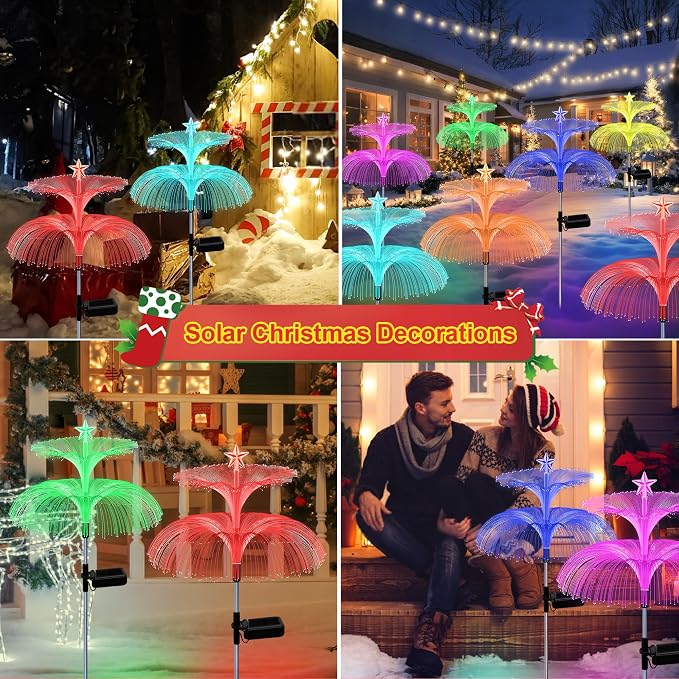 Solar Garden Lights, 6 Pack Solar Star Jellyfish Lights 7 Color Changing Fiber - Image 6