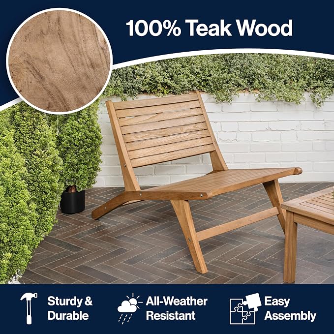 JONATHAN Y PAT2000A Leo Mid-Century Modern Wood Armless Outdoor Patio Chair - Image 6