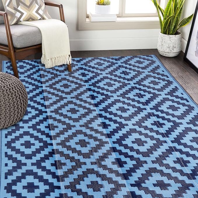 SAND MINE Reversible Mats, Plastic Straw Rug, Modern Area Rug, Large Floor Mat by SANDMIND