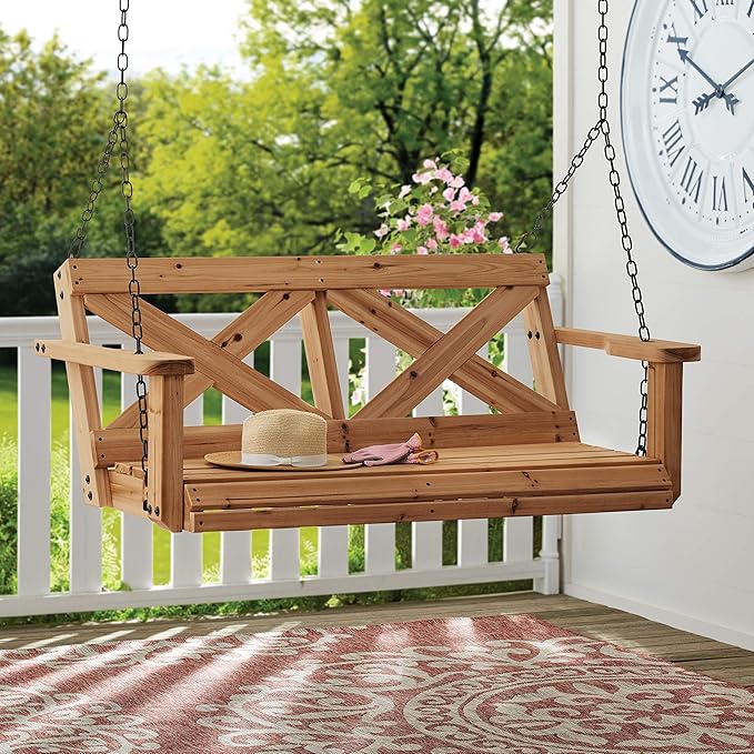 Backyard Discovery 55" Cedar Wood Farmhouse Outdoor Porch Swing Bench - Image 3