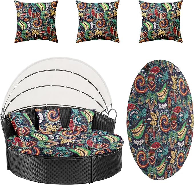 66" Round Daybed Cushion Cover & 3 Pillow Covers Set by dreahoteztil