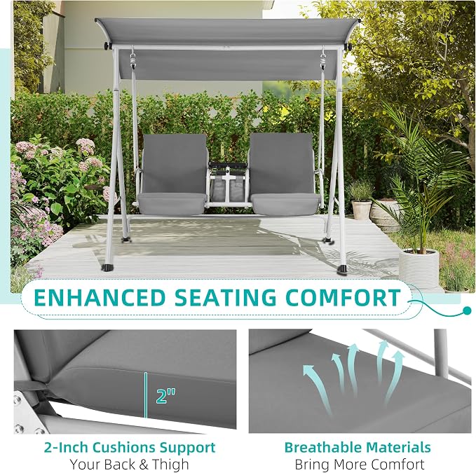 HOMREST 2 Seat Outdoor Porch Swing, Patio Swing - Image 6