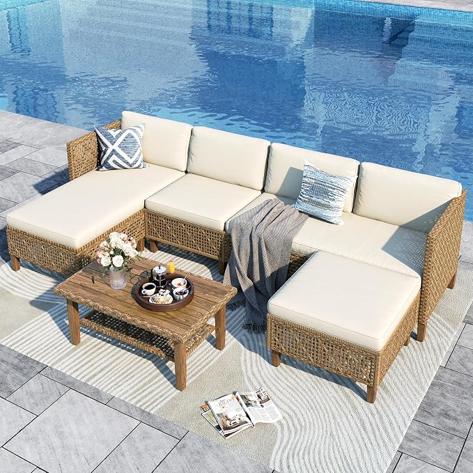 Sophia and William 5-Piece Wicker Patio Furniture Set, L-Shaped Outdoor by SophiaWilliam