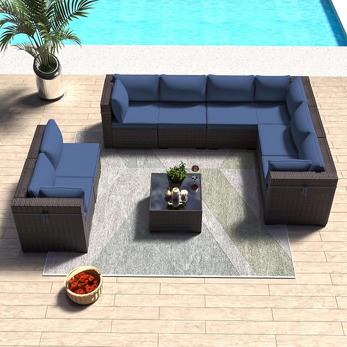 Outdoor Patio Furniture Set, 9 Pieces Outdoor Sectional Furniture Patio Set - Image 8