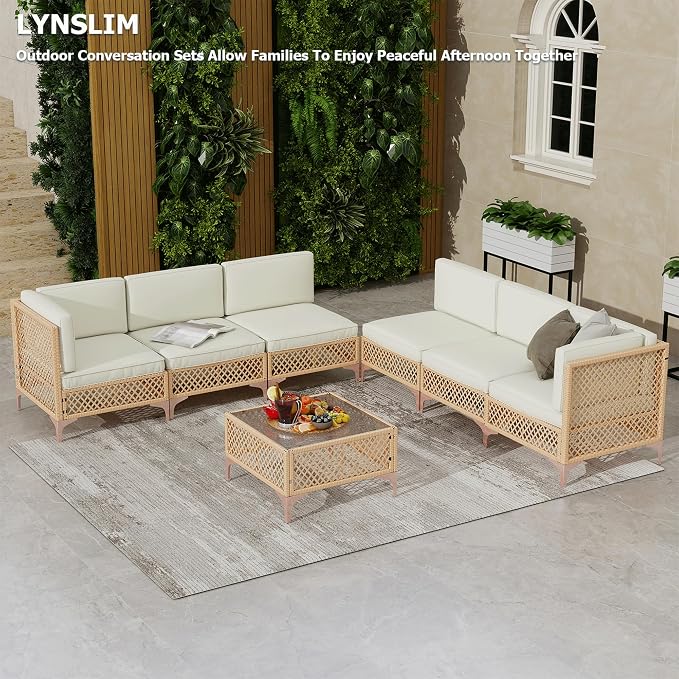 LYNSLIM Outdoor Patio Furniture Set, Wicker Outdoor Sectional Set, Boho Patio - Image 4