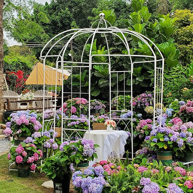 Birdcage Shape Garden Arches Arbors, Metal Gazebo White Enduring Iron Trellis - Image 2