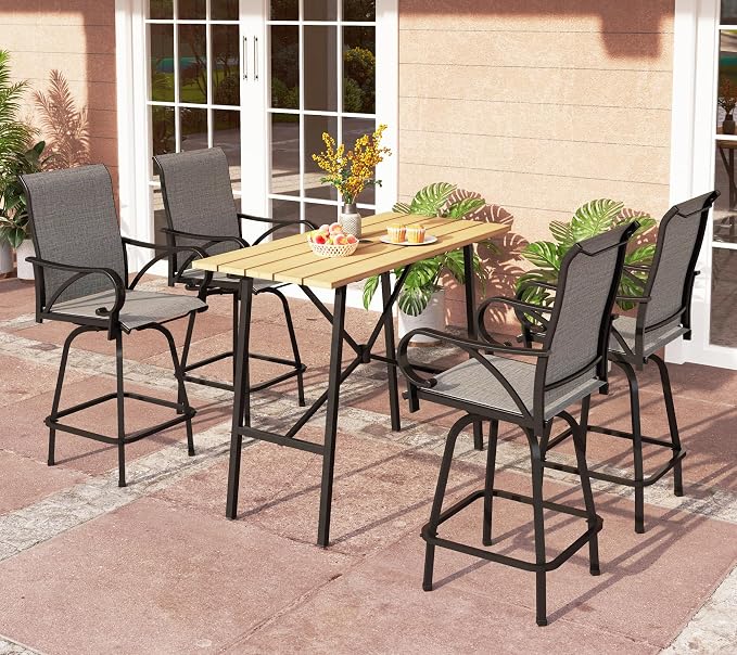 PHI VILLA 5 Piece Patio Bar Set, High Top Outdoor Dining Table and Chairs by PHIVILLAThepioneerofcomfortablehouseholdsupplies