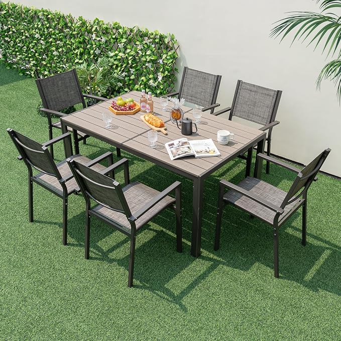 Tangkula 7 Piece Outdoor Dining Set, Patio Furniture Set w/ 6 Stackable Chairs - Image 2