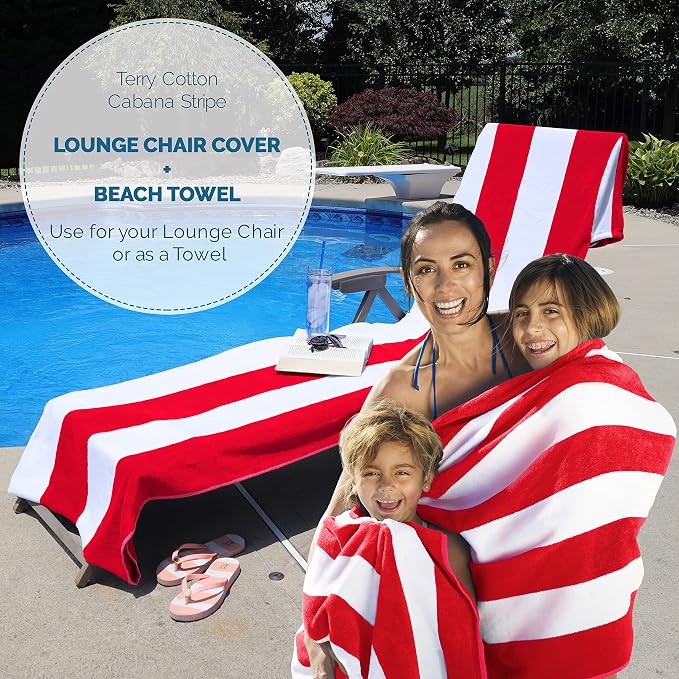 Superior Cabana Cotton Lounge Chair Cover, Outdoor Towel, Terry Cloth, Swim - Image 3