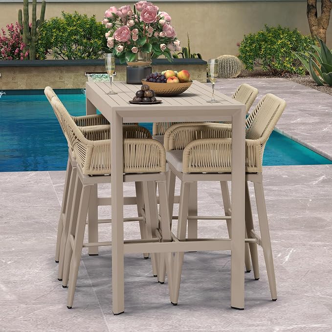 PURPLE LEAF Outdoor 29" Bar Stools Set of 2, Boho Patio Bar Height Chair - Image 8