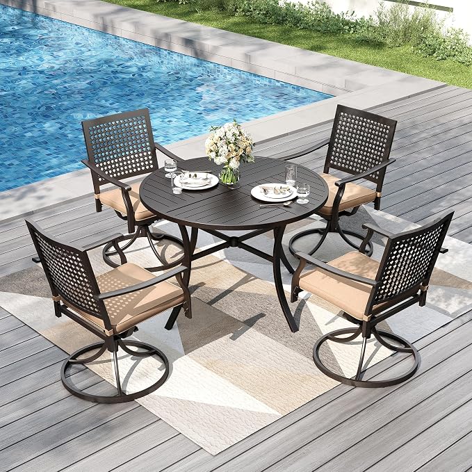 PHI VILLA 5 Pieces Outdoor Round Dining Set - Image 2