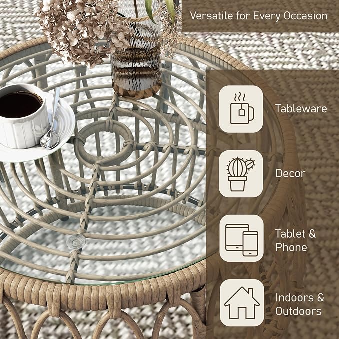 Furniture of America Ysar Boho Rattan Round Coffee Table Outdoor - Image 7