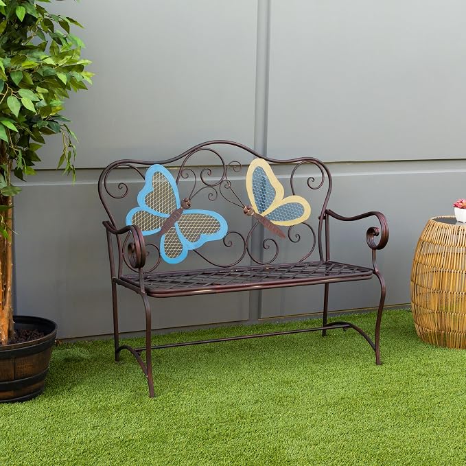 Alpine Corporation 45" x 23" Outdoor 2-Person Butterfly Garden Bench - Image 2