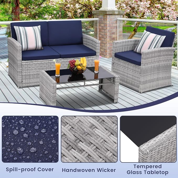 4-Piece Patio Furniture Set, Wicker Outdoor Rattan Sectional Sofa - Image 5