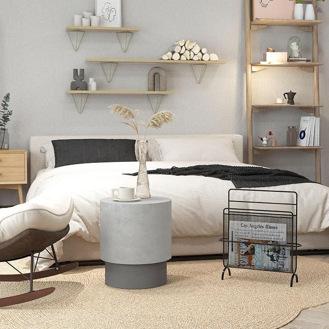 HOMCOM Concrete Finish End Table, Round Side Table - Image 8