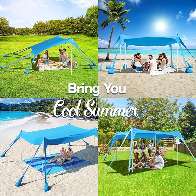 Rhino Valley Beach Tent Shade Canopy UPF50+ Protection, 8 Sandbags, 4 Stability - Image 8