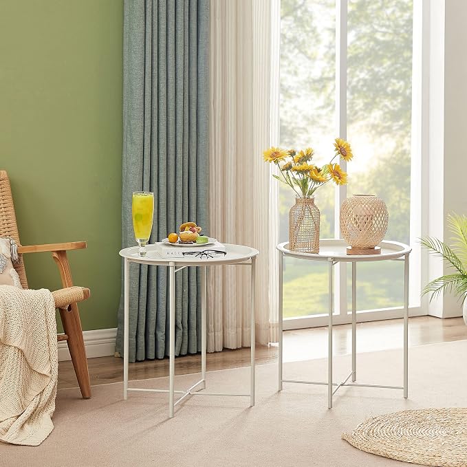VECELO Side/End Table, Folding Round Metal Anti-Rust and Waterproof Outdoor or - Image 8