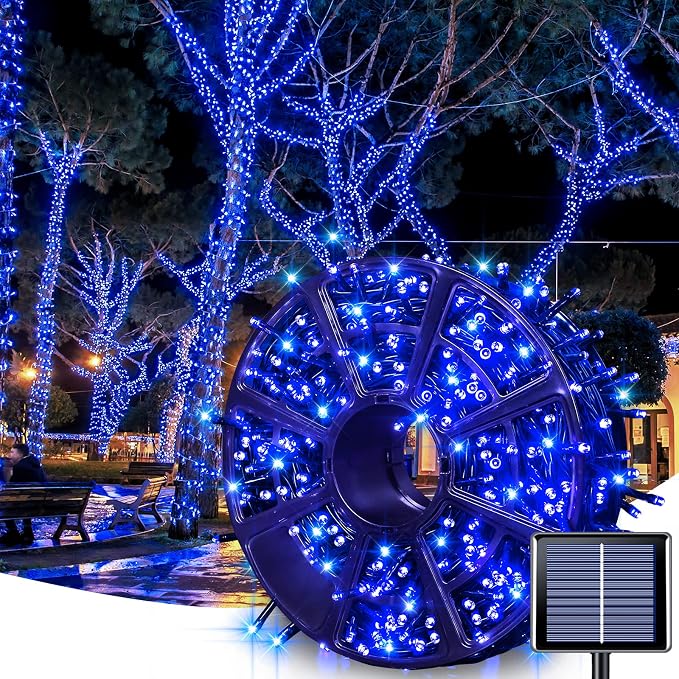 JMEXSUSS 600 LED Blue Solar Christmas Lights, 206.7ft Blue Christmas Lights by JMEXSUSS