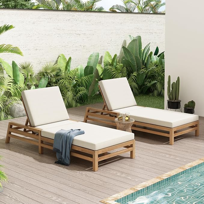 LUMISOL Outdoor Chaise Lounge Chairs Set of 2, Solid Wood Patio 5-Position by LUMISOL