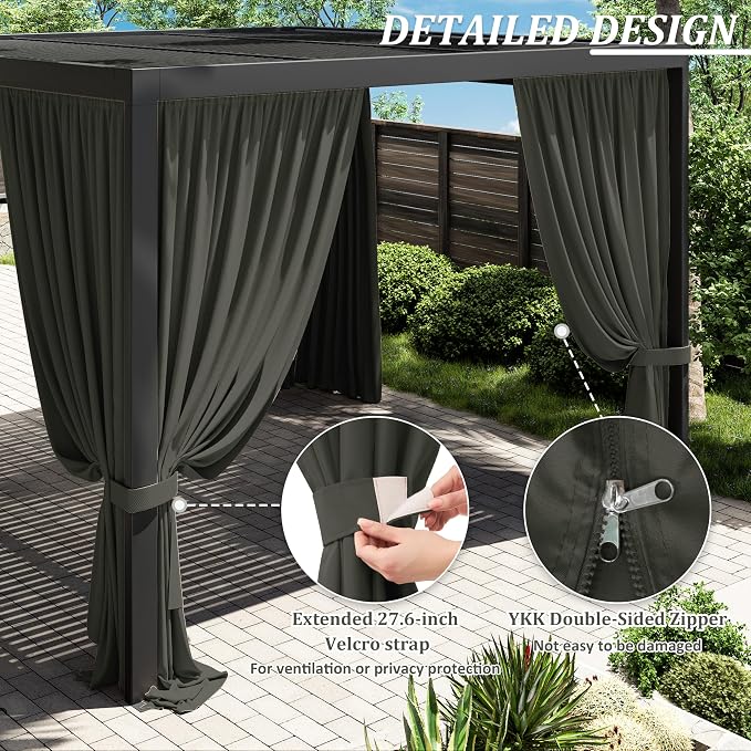 Gazebo Universal Replacement Privacy Curtain, 4-Panels Sidewall Curtains - Image 4