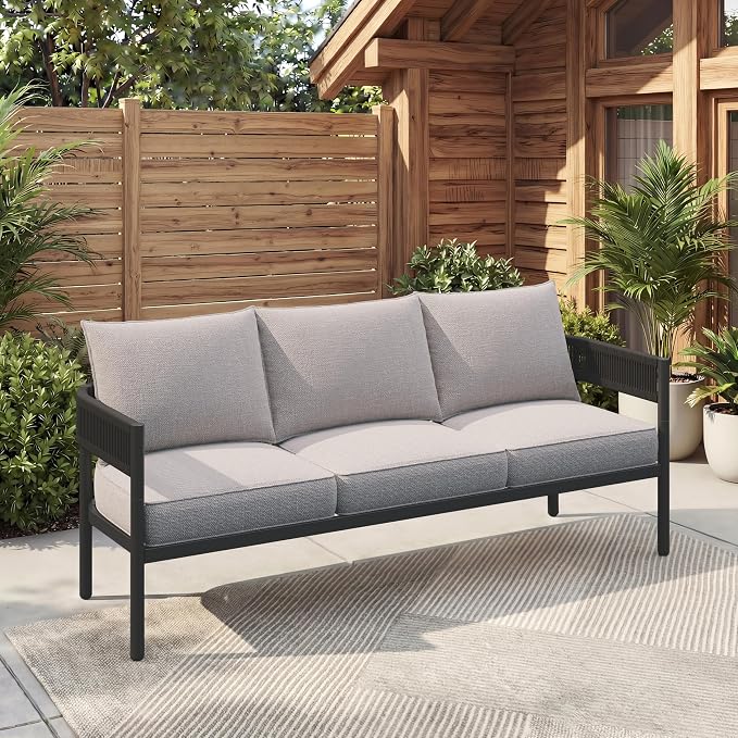 Gand Patio Outdoor 3-Seat Couch Sofa, Wicker Conversation Set by GrandPatio