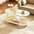 VINGLI 38" Rattan Oval Coffee Table, Glass Metal Center Table, Modern Coffee by VINGLI