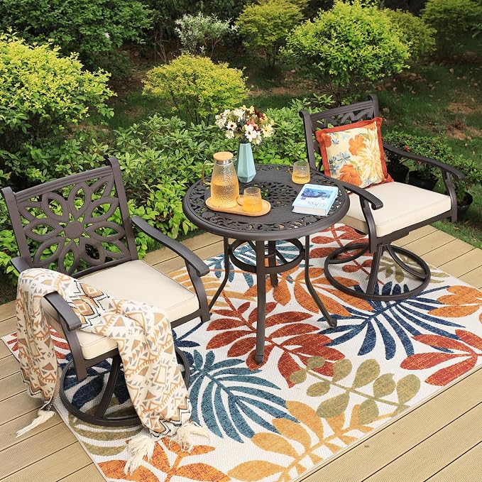 PHI VILLA 32 in Cast Aluminum Patio Outdoor Bistro Round Dining Table - Image 7