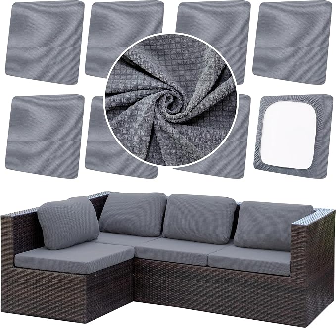 8Pcs Outdoor Cushion Covers, Patio Cushion Covers, Stretch Elastic Slipcovers by dreahoteztil