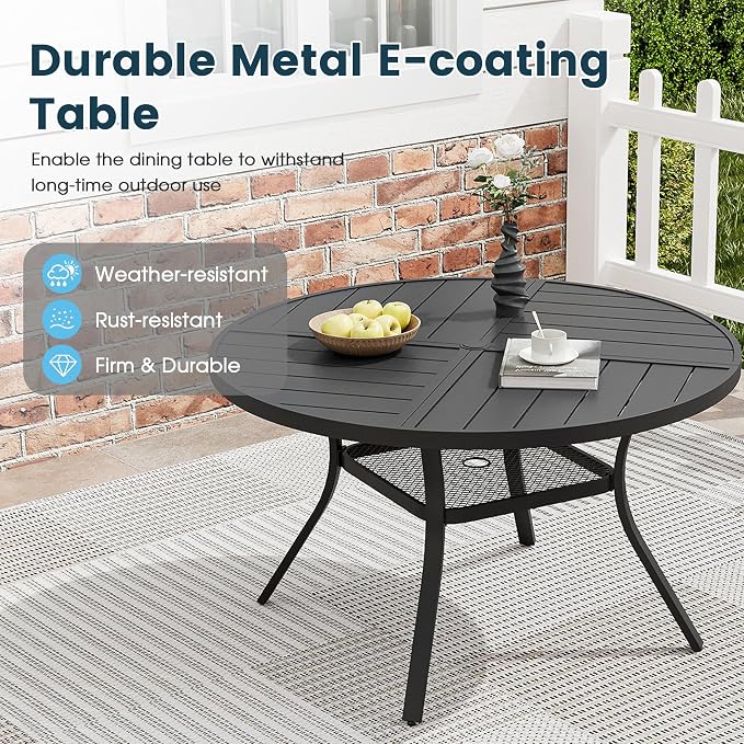 Patio Dining Table for 4, Round Metal Outdoor Table - Image 4