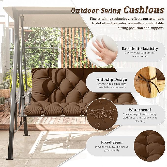 Porch Swing Cushion with Backrest 2-3 Seater Outdoor Bench Cushions Waterproof - Image 3