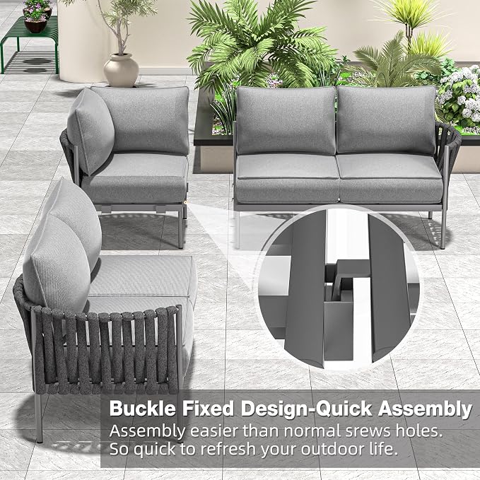 Outdoor Patio Furniture, 6 Pieces Outdoor Sectional L-Shaped Sofa Patio - Image 5