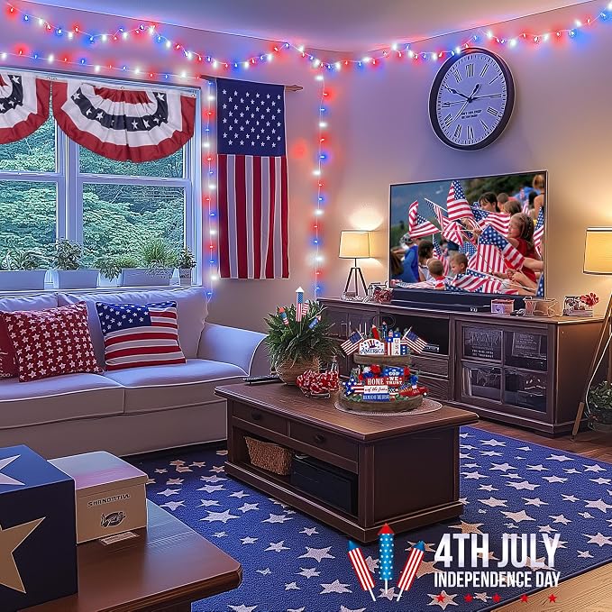 JMEXSUSS Red White and Blue Lights Clear Wire, 66 Ft 200 LED 4th of July - Image 5