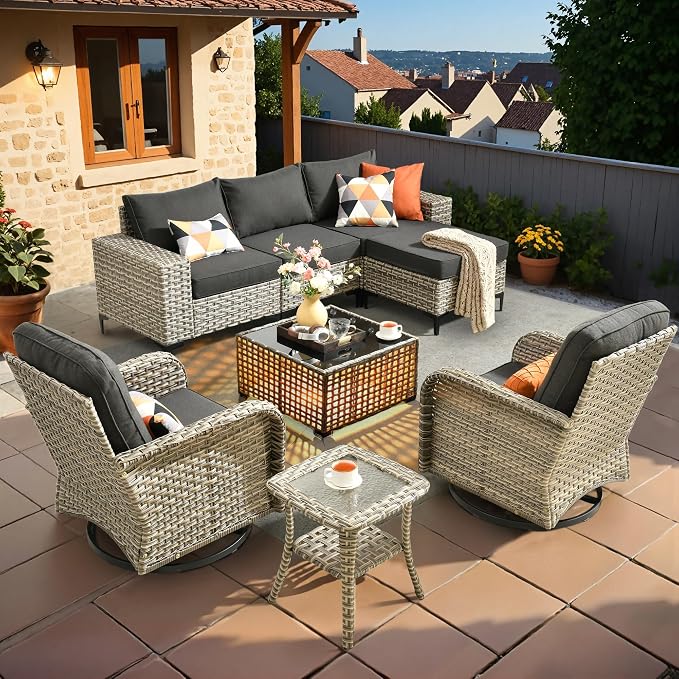 HOOOWOOO Outdoor Sectional Furniture Set, 8 Pieces Wicker Patio Conversation by DesignforBetterLife