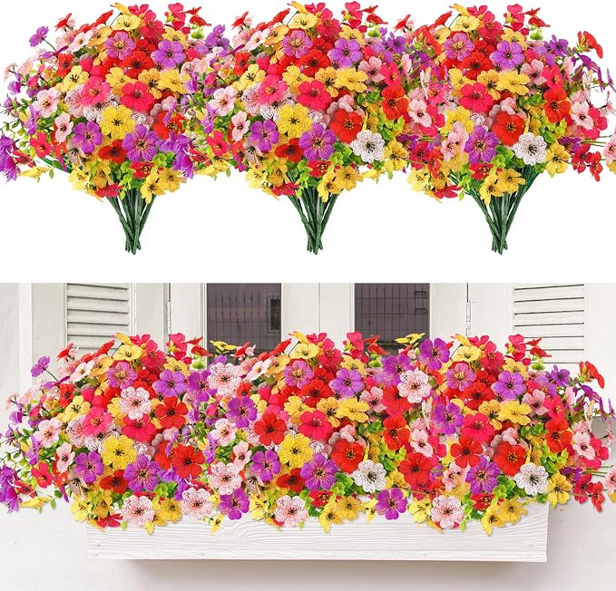 MACTING Artificial Flowers for Outdoors 12 Bundles Faux Outdoor Plants UV by MACTING