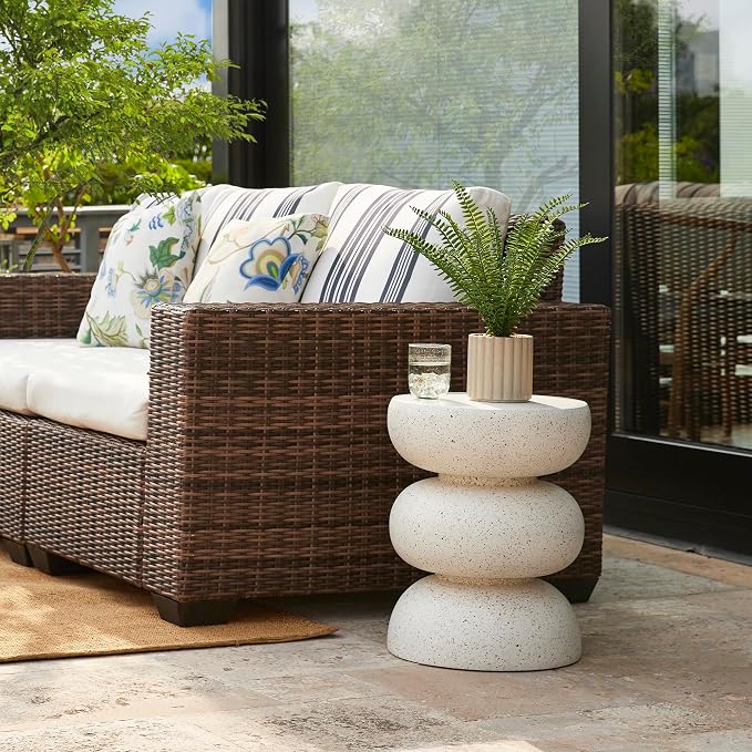 Glitzhome Outdoor Side Table, Heavy Duty Indoor Outdoor Round Planter Stand - Image 2