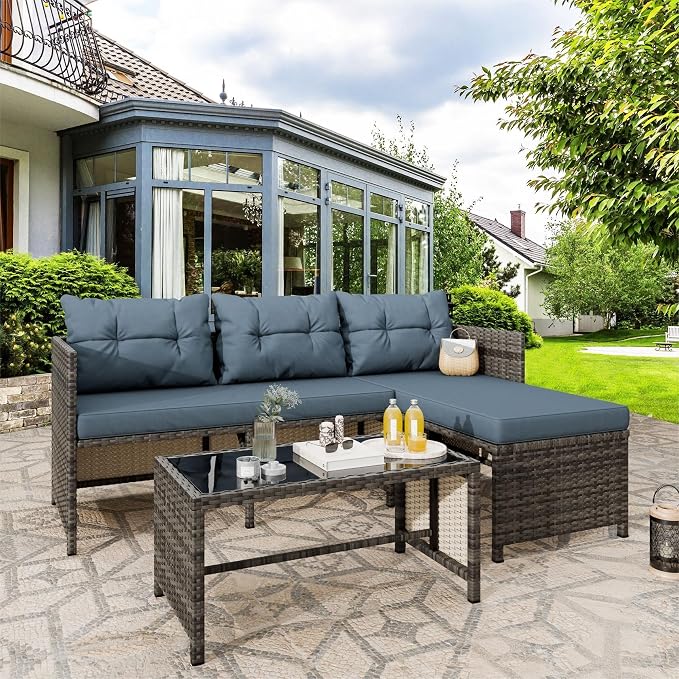 Vongrasig 3 Pieces Patio Furniture Sets, All-Weather Wicker Outdoor Sofa Couch by Vongrasig