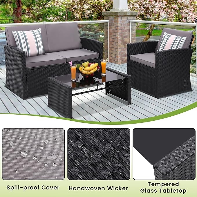 4-Piece Patio Furniture Set, Wicker Outdoor Rattan Sectional Sofa - Image 5