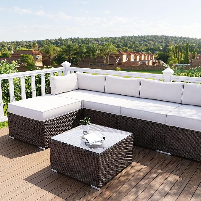 COSIEST Outdoor Furniture Brown Wicker Glass-Top Coffee Table - Image 6