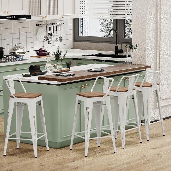 Alunaune 30" Metal Bar Stools Set of 4 Counter Height Barstools Industrial - Image 3