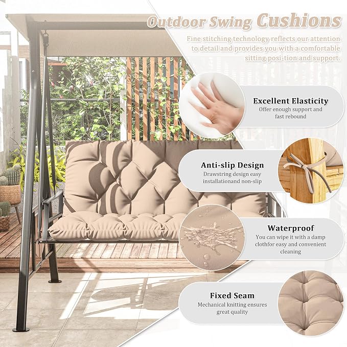 Porch Swing Cushion with Backrest 2-3 Seater Outdoor Bench Cushions Waterproof - Image 3