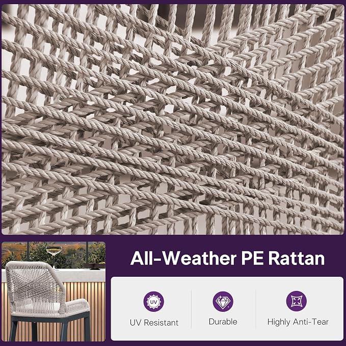 PURPLE LEAF Bar Stool 1 Piece Outdoor Bar Height Metal Stool Modern Wicker - Image 5