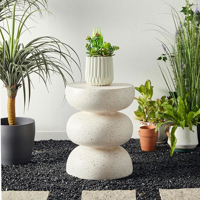 Glitzhome Outdoor Side Table, Heavy Duty Indoor Outdoor Round Planter Stand - Image 4