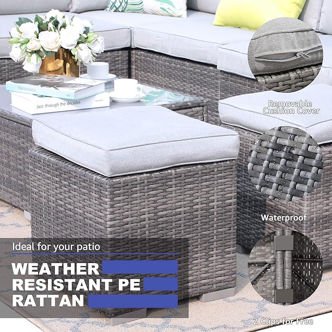 Patiorama 2 Pieces Assembled Outdoor Patio Ottoman, Indoor Outdoor All-Weather - Image 4