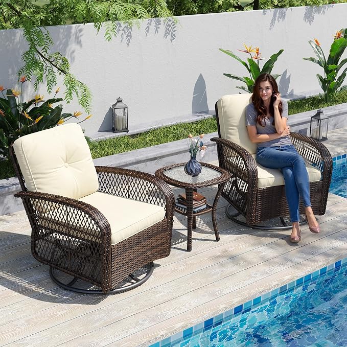Aoxun 3 Pieces Patio Furniture Set, Patio Swivel Rocker Chairs Set of 2 - Image 2