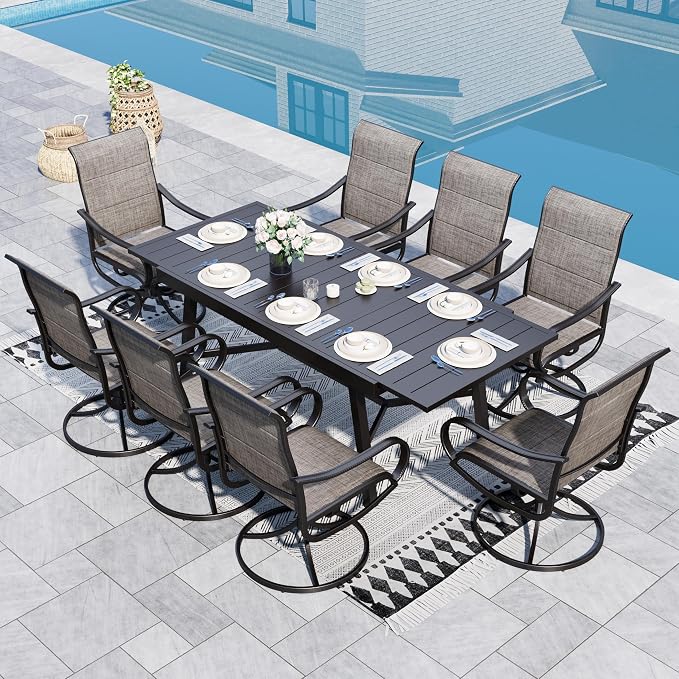 Sophia & William 9-Piece Patio Dining Set – 8 Swivel Chairs by SophiaWilliam
